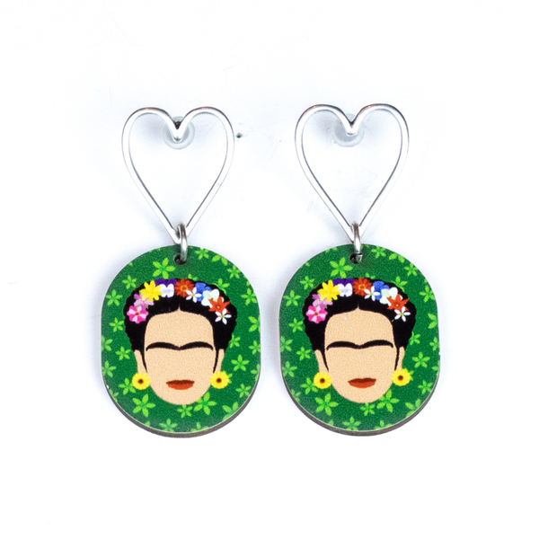 Σκουλαρίκια Καρδιές Frida - ξύλο, ορείχαλκος, καρφωτά, boho, faux bijoux - 3