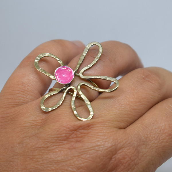 Δαχτυλίδι μαργαρίτα με ροζ σμάλτο !!!! - ροζ, μεγάλα, αυξομειούμενα, φθηνά