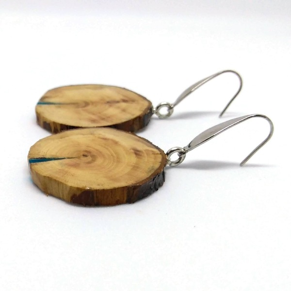 Κρεμαστά σκουλαρίκια από ξύλο και υγρό γυαλί - γυαλί, κρεμαστά - 2