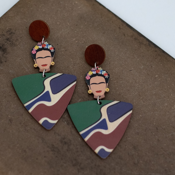Ξύλινα Σκουλαρίκια Frida - ξύλο, καρφωτά, boho, frida kahlo - 5
