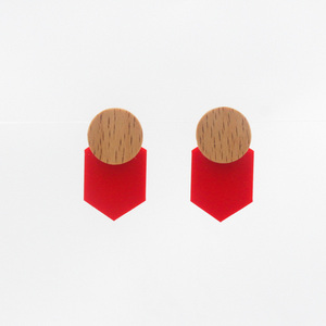 Ξύλινα μικρά σκουλαρίκια με plexiglass - καρφωτά, ξύλο, plexi glass, γεωμετρικά σχέδια