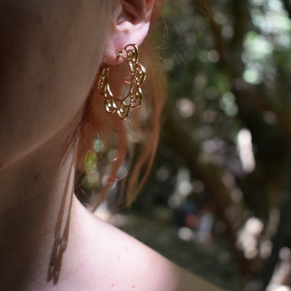 ροζ gold earrings - ορείχαλκος, καρφωτά, boho, ethnic, faux bijoux, Black Friday - 2