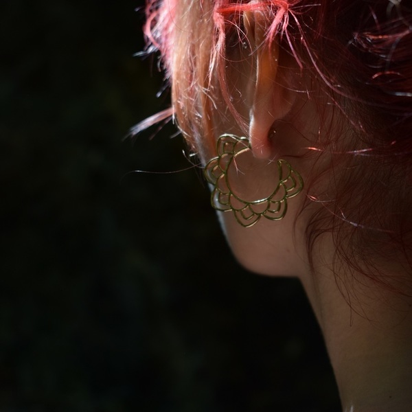 ροζ gold earrings - ορείχαλκος, καρφωτά, boho, ethnic, faux bijoux, Black Friday - 3