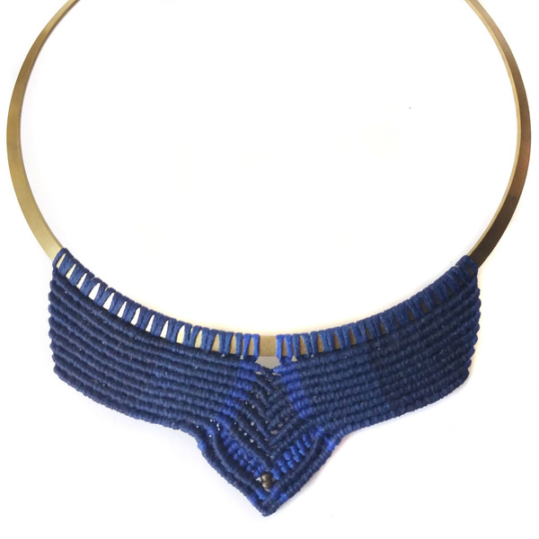 Μπλε Γυναικείο Κολιέ Μacrame Boho, Ethnic, Vintage Style - μπλε, ορείχαλκος, χρυσό, μακραμέ, κολιέ, κορδόνια