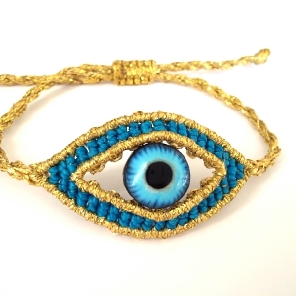 Evil Eye Bracelet - μακραμέ, μάτι, αυξομειούμενα