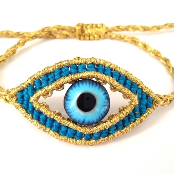 Evil Eye Bracelet - μακραμέ, μάτι, αυξομειούμενα - 2