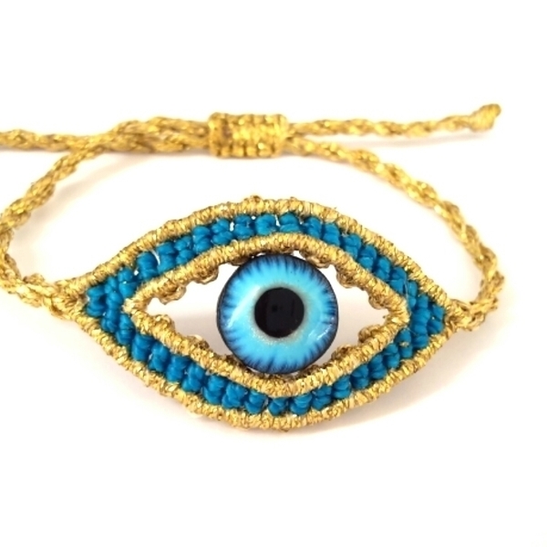 Evil Eye Bracelet - μακραμέ, μάτι, αυξομειούμενα - 4