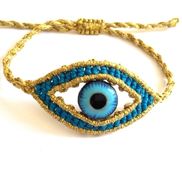 Evil Eye Bracelet - μακραμέ, μάτι, αυξομειούμενα - 5
