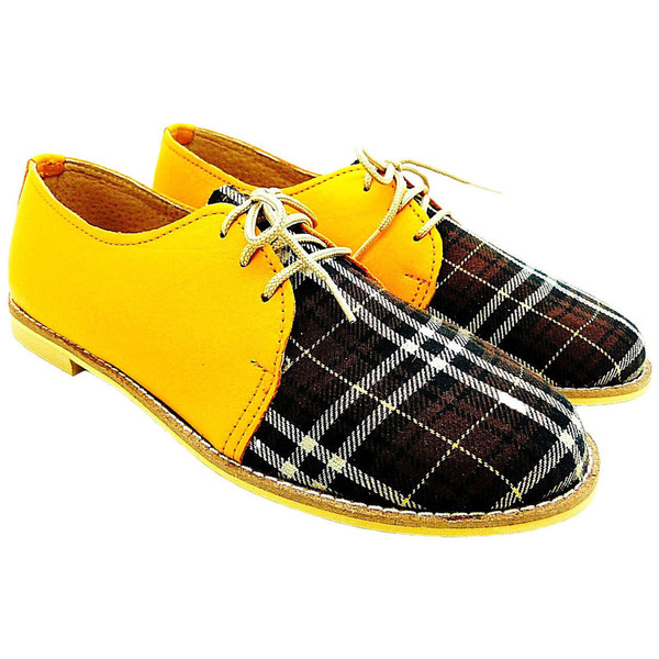 MARGO SHOES Oxfords Δέρμα Κίτρινο Με Καρό Ύφασμα