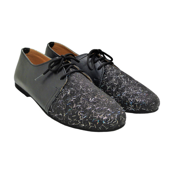 MARGO SHOES Oxfords Δέρμα Μαύρο & Ύφασμα "SILVER RAIN"