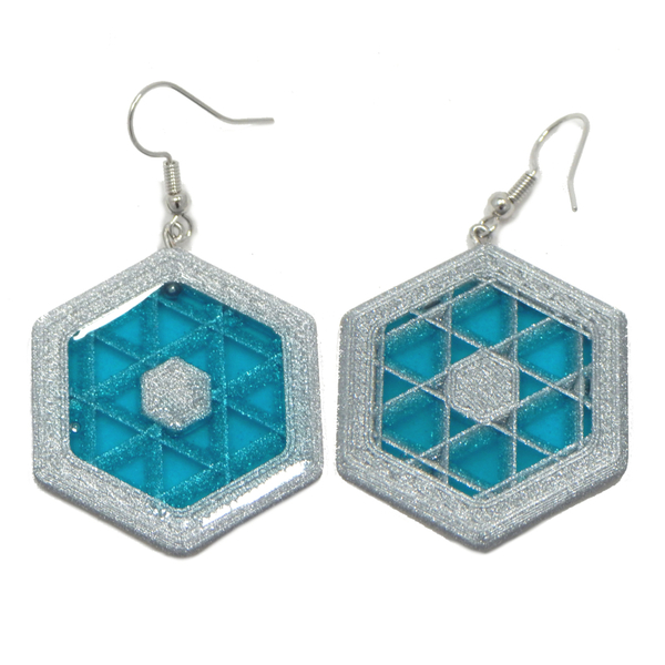 Σκουλαρίκια εξάγωνα με μοτίβο cubic - ρητίνη, γεωμετρικά σχέδια, κρεμαστά