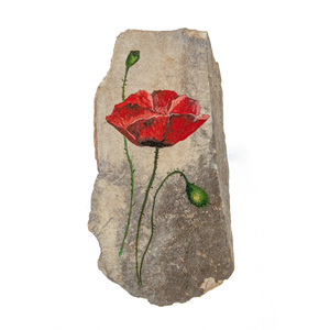Παπαρούνα - ζωγραφισμένα στο χέρι, πέτρα, διακοσμητικές πέτρες