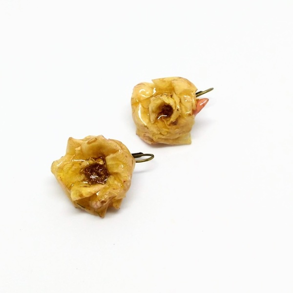 Κρεμαστά σκουλαρίκια με αποξηραμένα τριαντάφυλλα - γυαλί, μπρούντζος, κρεμαστά - 2