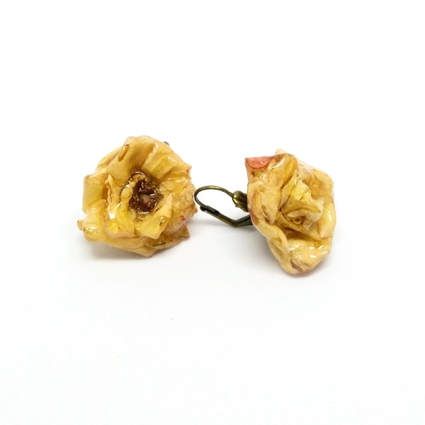 Κρεμαστά σκουλαρίκια με αποξηραμένα τριαντάφυλλα - γυαλί, μπρούντζος, κρεμαστά - 3