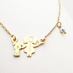 Kολιέ Κορίτσι Σκύλος Μαργαριτάρι Ασήμι 925 - charms, minimal, πέρλες, δώρα γενεθλίων - 3