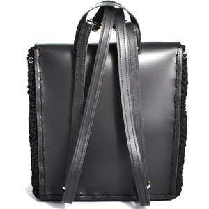 backpack δερμάτινη-πλεκτή μαύρη μεγάλη - δέρμα, νήμα, βελονάκι, πλάτης, πλεκτές τσάντες - 3