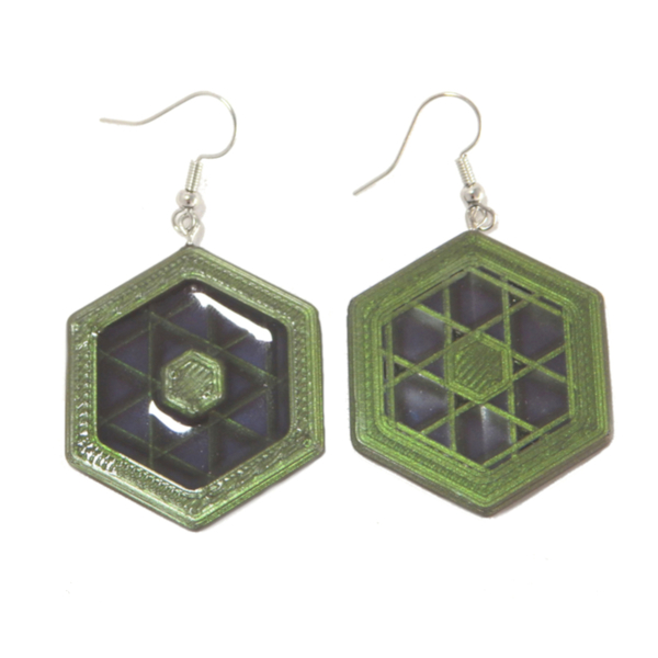 Σκουλαρίκια εξάγωνα με μοτίβο cubic - ρητίνη, γεωμετρικά σχέδια, κρεμαστά - 2