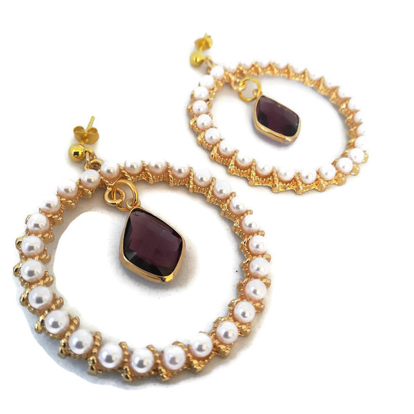 Μεγάλα σκουλαρίκια κυκλικά - σκουλαρίκια, κρεμαστά, πέρλες, μεγάλα, faux bijoux, καρφάκι