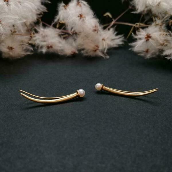 Pearl climber earrings Σκουλαρίκια με μαργαριτάρι σε ασήμι 925 - ασήμι, πέρλες - 2