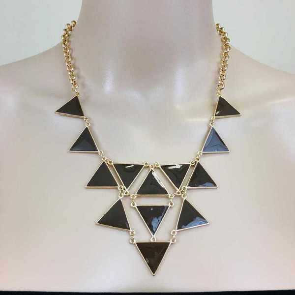 Μεγάλο χειροποίητο κολιέ με τρίγωνα - ορείχαλκος, faux bijoux - 2