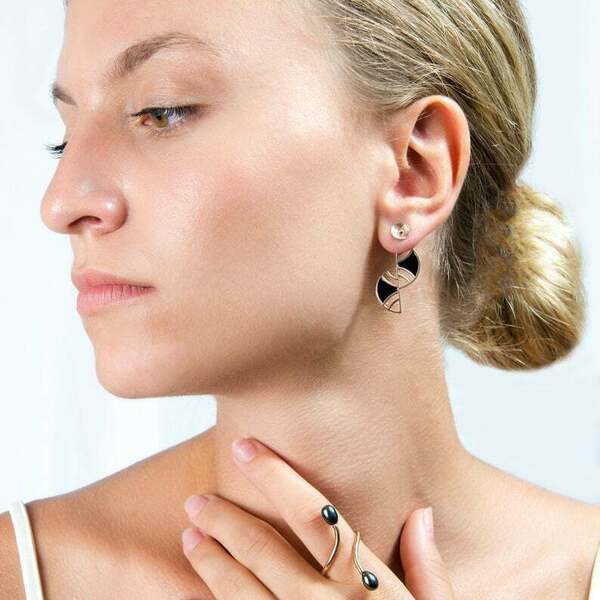 Ασημένια σκουλαρίκια δύο όψεων με σμάλτο, double sided ear jacket earrings - statement, ασήμι, σμάλτος