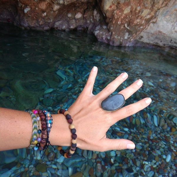 Δαχτυλίδι από ορείχαλκο και βότσαλο της θάλασσας - ημιπολύτιμες πέτρες, ορείχαλκος, βότσαλα, αυξομειούμενα - 3