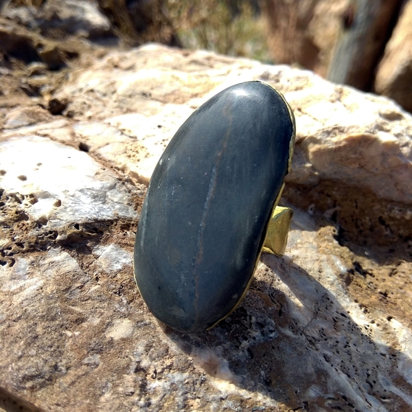 Δαχτυλίδι από ορείχαλκο και βότσαλο της θάλασσας - ημιπολύτιμες πέτρες, ορείχαλκος, βότσαλα, αυξομειούμενα - 4