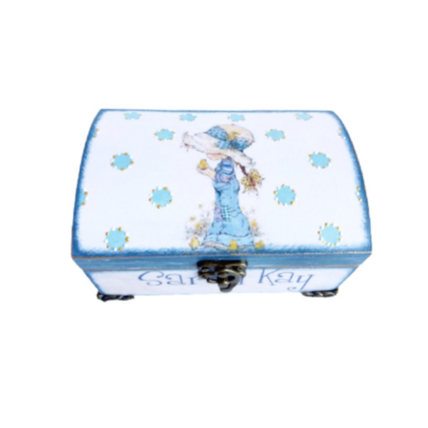 Κουτάκι ξύλινο μπιζουτιέρα κοριτσάκι 16×11×7εκ. Μπλε πουά - κορίτσι, δώρα γενεθλίων, διακοσμητικά, κοσμηματοθήκη, προίκα μωρού, δώρο γέννησης