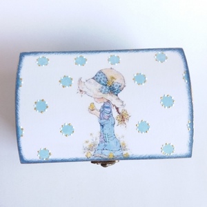 Κουτάκι ξύλινο μπιζουτιέρα κοριτσάκι 16×11×7εκ. Μπλε πουά - κορίτσι, δώρα γενεθλίων, διακοσμητικά, κοσμηματοθήκη, προίκα μωρού, δώρο γέννησης - 4
