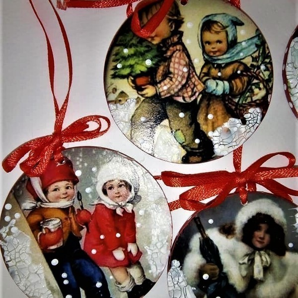 ΞΥΛΙΝΑ ΧΡΙΣΤΟΥΓΕΝΝΙΑΤΙΚΑ ΚΡΕΜΑΣΤΑ ΣΤΟΛΙΔΙΑ ΣΕΤ 5 ΤΕΜ (D=6,5cm) χειροποιητα - ξύλο, vintage, χριστουγεννιάτικα δώρα, στολίδια, ξύλινα διακοσμητικά - 3