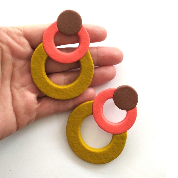 Polymer clay earrings - κρεμαστά, μεγάλα, μεγάλα - 2