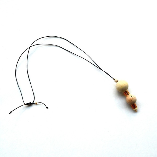 Wooden Necklace Gold A - γυναικεία, χάντρες, μακριά - 2