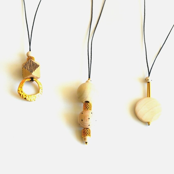Wooden Necklace Gold A - γυναικεία, χάντρες, μακριά - 3