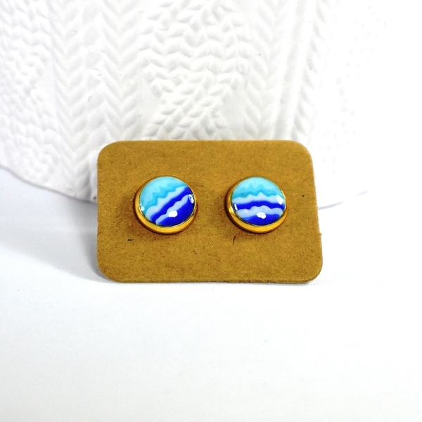 Καρφωτά σκουλαρίκια με πηλό και υγρό γυαλί | Waves - γυαλί, επιχρυσωμένα, minimal, καρφωτά - 3