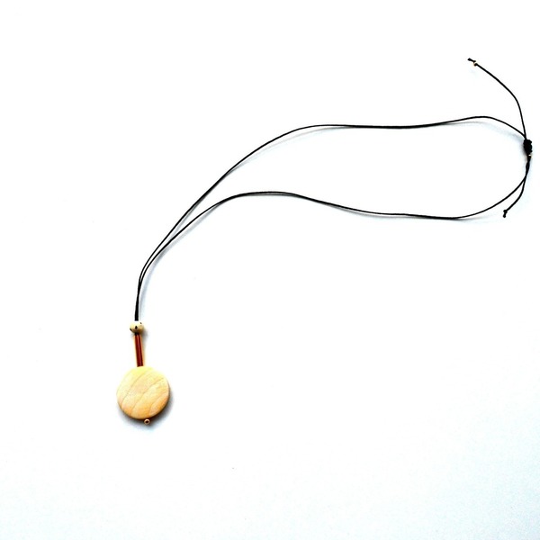 Wooden Necklace Gold B - χάντρες, μακριά - 2