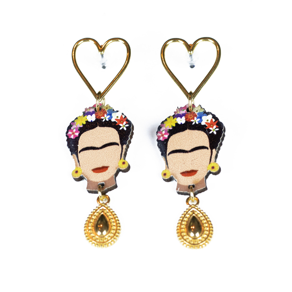 Frida Kahlo χρυσές καρδιές - επιχρυσωμένα, boho, κρεμαστά, faux bijoux, frida kahlo - 3