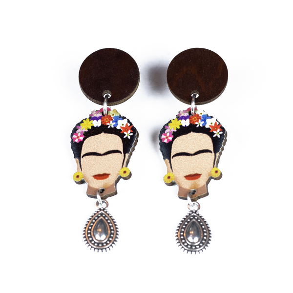 Frida καρφωτά σκουλαρίκια - ξύλο, boho, κρεμαστά, faux bijoux, frida kahlo - 3