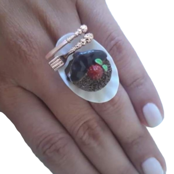 Χειροποίητο δαχτυλίδι sweet - μεγάλα, επιροδιωμένα, αυξομειούμενα - 4