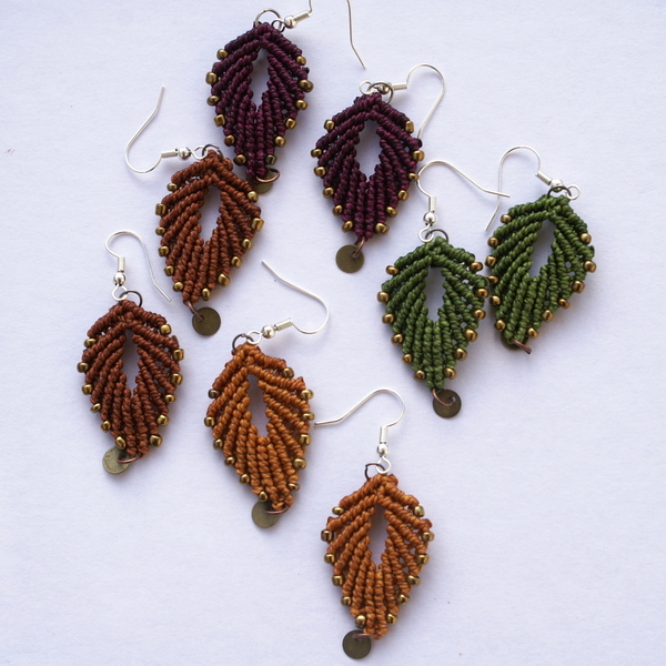 σκουλαρίκια - φύλλα φθινοπώρου - μακραμέ, φύλλο, κρεμαστά, φθηνά