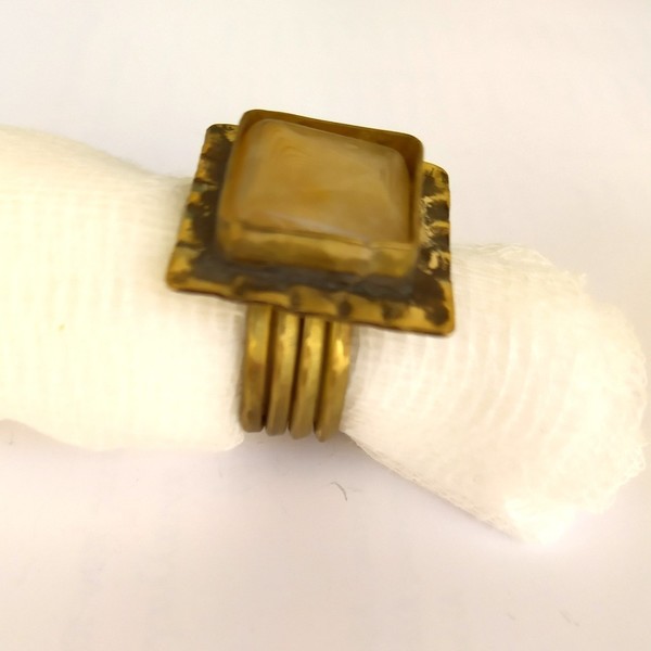 Δαχτυλίδι χειροποίητο με κεχριμπαρι - ορείχαλκος, σταθερά, μεγάλα - 3
