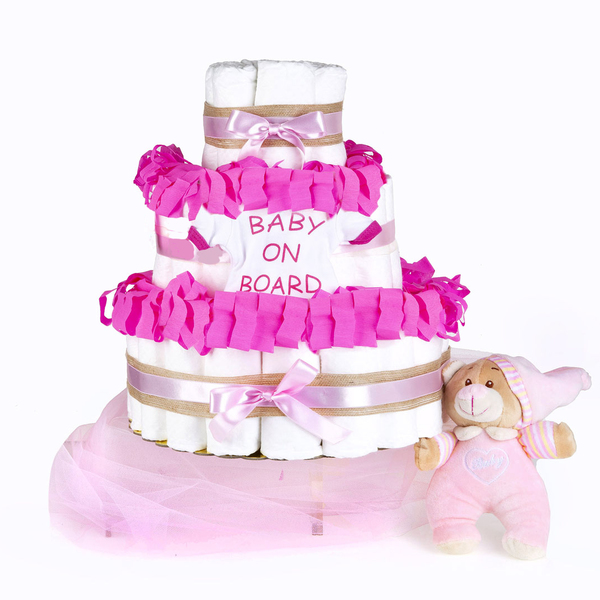Τούρτα από πάνες - (diaper cake) για κοριτσάκι - κορίτσι, baby shower, σετ δώρου, δώρο γέννησης, diaper cake