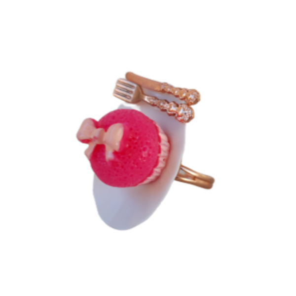 Χειροποίητο δαχτυλίδι pink cupcake - μεγάλα, επιροδιωμένα, αυξομειούμενα