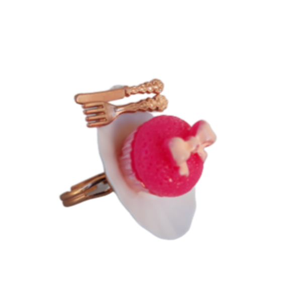 Χειροποίητο δαχτυλίδι pink cupcake - μεγάλα, επιροδιωμένα, αυξομειούμενα - 2