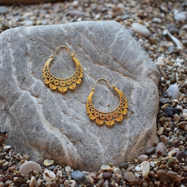 brass earrings - vintage, κρίκοι, boho, μπρούντζος - 3