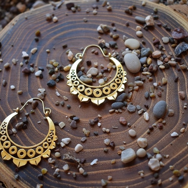 brass earrings - vintage, κρίκοι, boho, μπρούντζος - 4