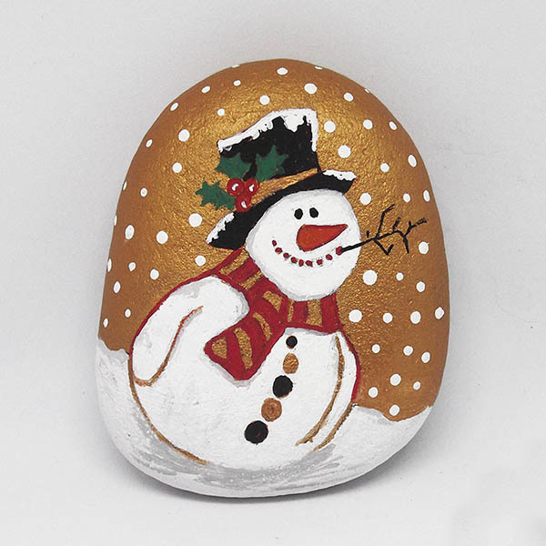 Χριστουγεννιάτικη διακοσμητική πέτρα χιονάνθρωπος 8x7x3 εκ. - ζωγραφισμένα στο χέρι, διακοσμητικά, χιονάνθρωπος, χριστουγεννιάτικα δώρα