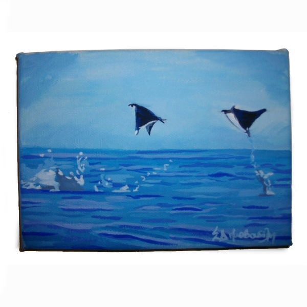 Μικρός πίνακας ζωγραφικής με θαλασσινή παράσταση - πίνακες & κάδρα, ψάρι, πίνακες ζωγραφικής