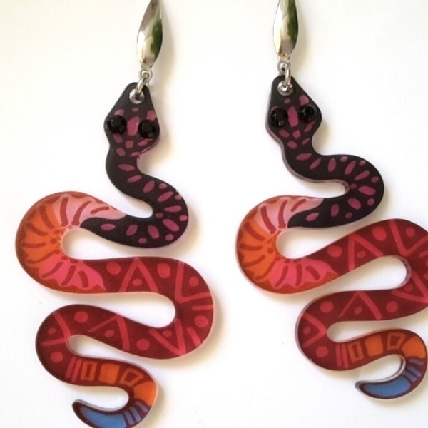 Laser cut acrylic earrings, Plexi σκουλαρίκια φίδι, Ακρυλικά σκουλαρίκια - κρεμαστά, faux bijoux