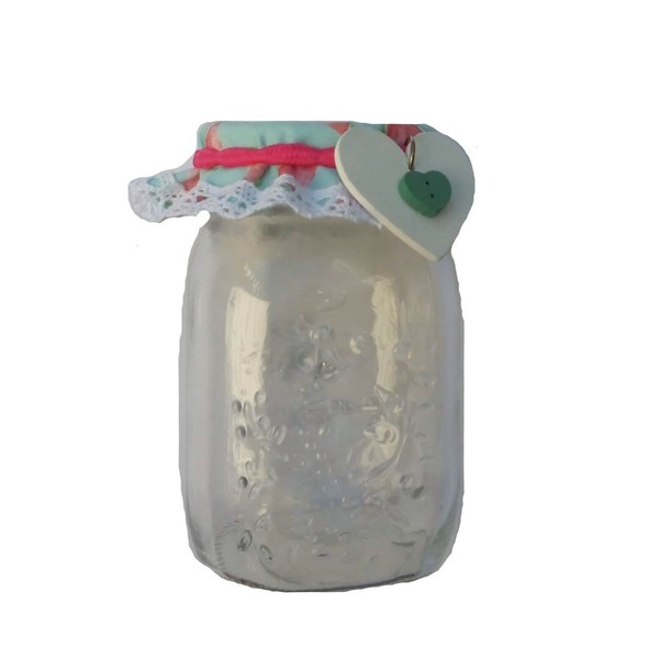Γυάλινο βαζάκι με υφασμάτινο κάλυμμα στο καπάκι - ύφασμα, δαντέλα, γυαλί, δώρο, οργάνωση & αποθήκευση