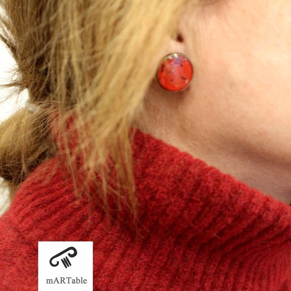 R E D vintage stud earrings in semi precious stones -Χειροποίητα Σκουλαρίκια με φυσικές ημιπολύτιμες πέτρες! - vintage, καρφωτά, μπρούντζος, χριστουγεννιάτικα δώρα, φθηνά